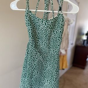 Green floral summer dress.